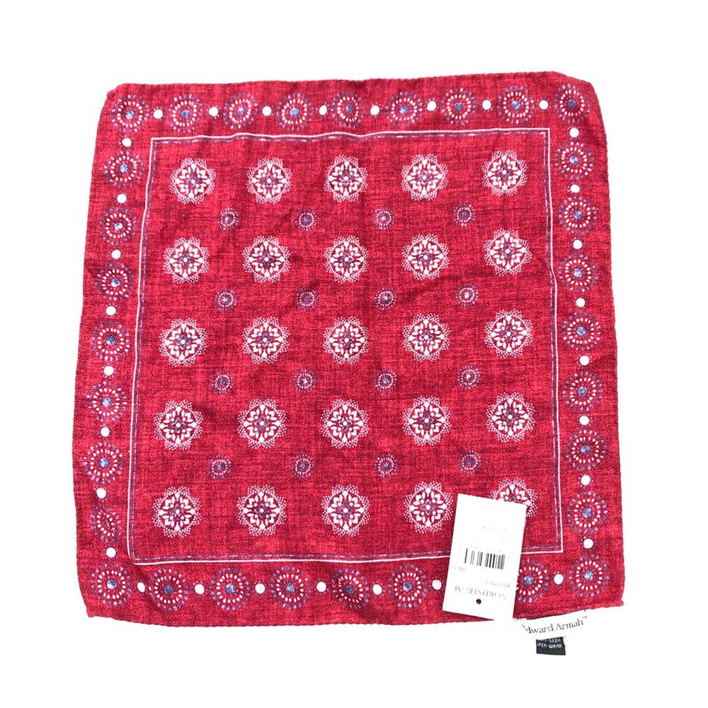 Edward Armagh Red Reversible Boho 100% Silk Pocket Square - Picture 3 of 4